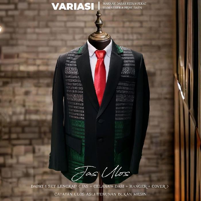 JAS ULOS BATAK PRIA SETELAN LENGKAP DASAR HITAM PEKAT