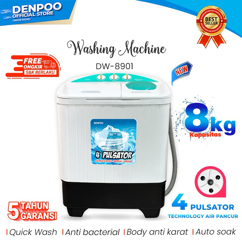 Denpoo Mesin Cuci 2 Tabung DW 8901 NEW