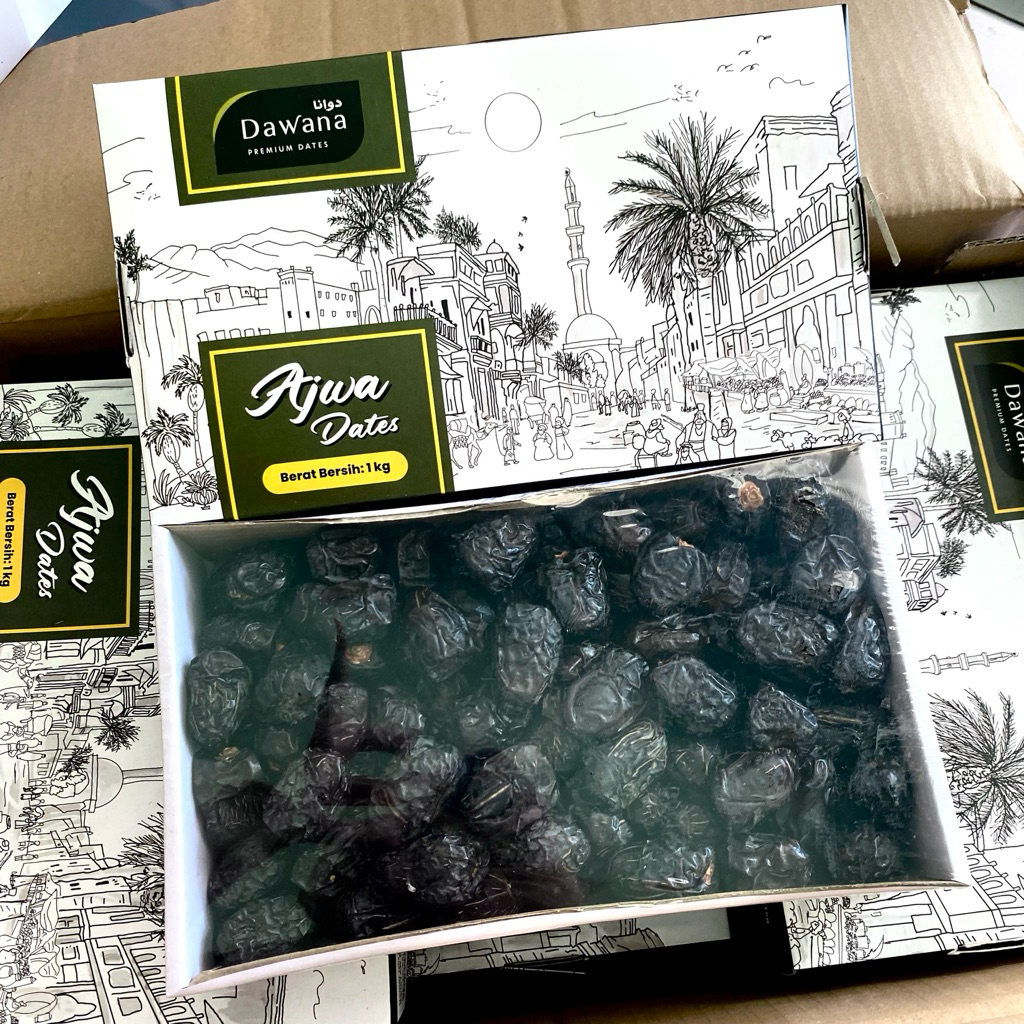 

Kurma Ajwa Madinah Dawana berat 1kg oleh oleh umroh dan haji