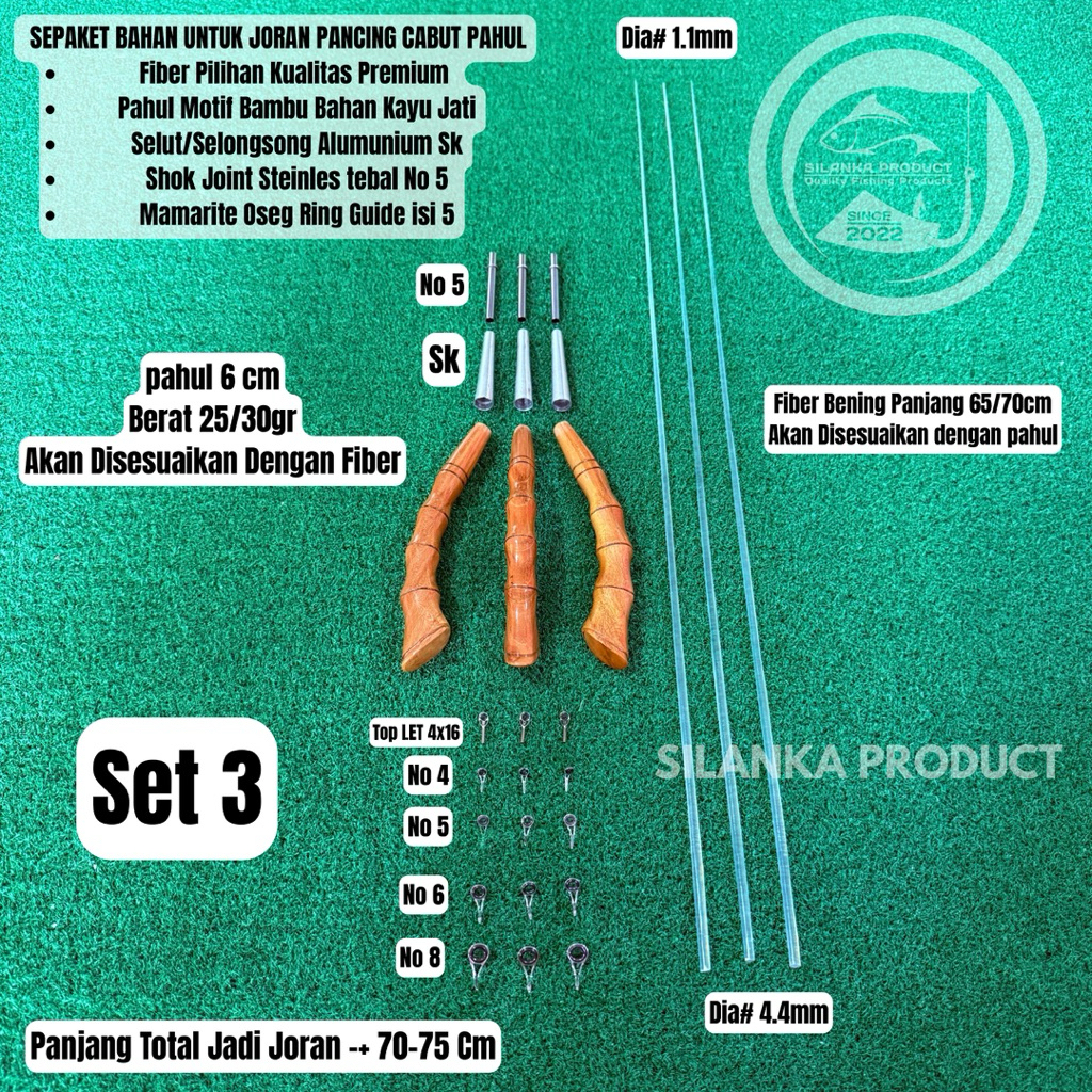 Sepaket Bahan Joran Pancing Cabut Pahul, motif Bambu kayu juar U/Jerpon 70-75cm fiber Bening