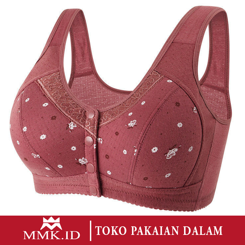 Bra Wanita Tanpa Busa Pengait Gesper Depan Tanpa Kawat Bh Jumbo Motif Bunga Bahan Elastis