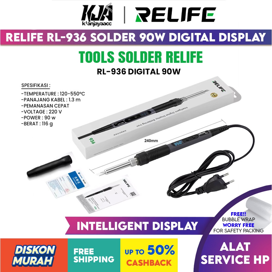 RELIFE RL-936 Solder Tangan Digital 90 watt Auto Sleep With Intelligent Digital Display Portable Sol