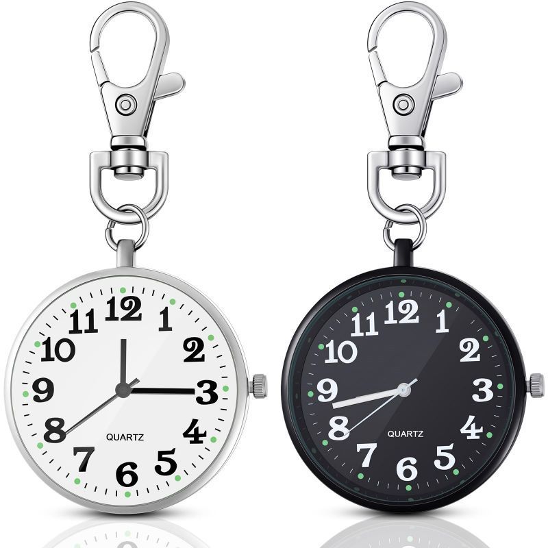 Jam Saku Gantungan Kunci Quartz Analog Dial Bulat Simple Portable Jam Saku Digital -