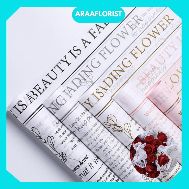

Flower Wrapping Paper Cellophane Kertas Buket Bunga Motif Koran News Paper Color Florist KB095