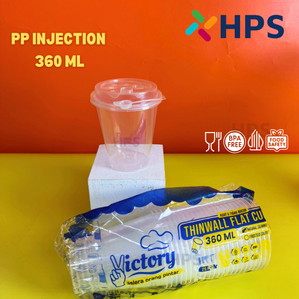 Thinwall Gelas Plastik 360 ml + Tutup PP Cup Injection ransparant Datar