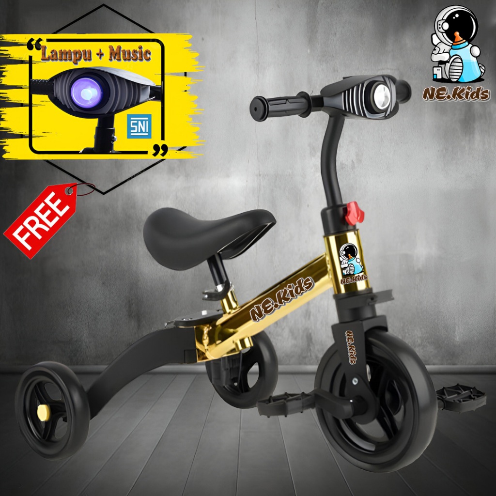 NE.KIDS Sepeda Anak 2in1 Roda 3 dan Roda 2 + Lampu Music Perempuan Laki-Laki