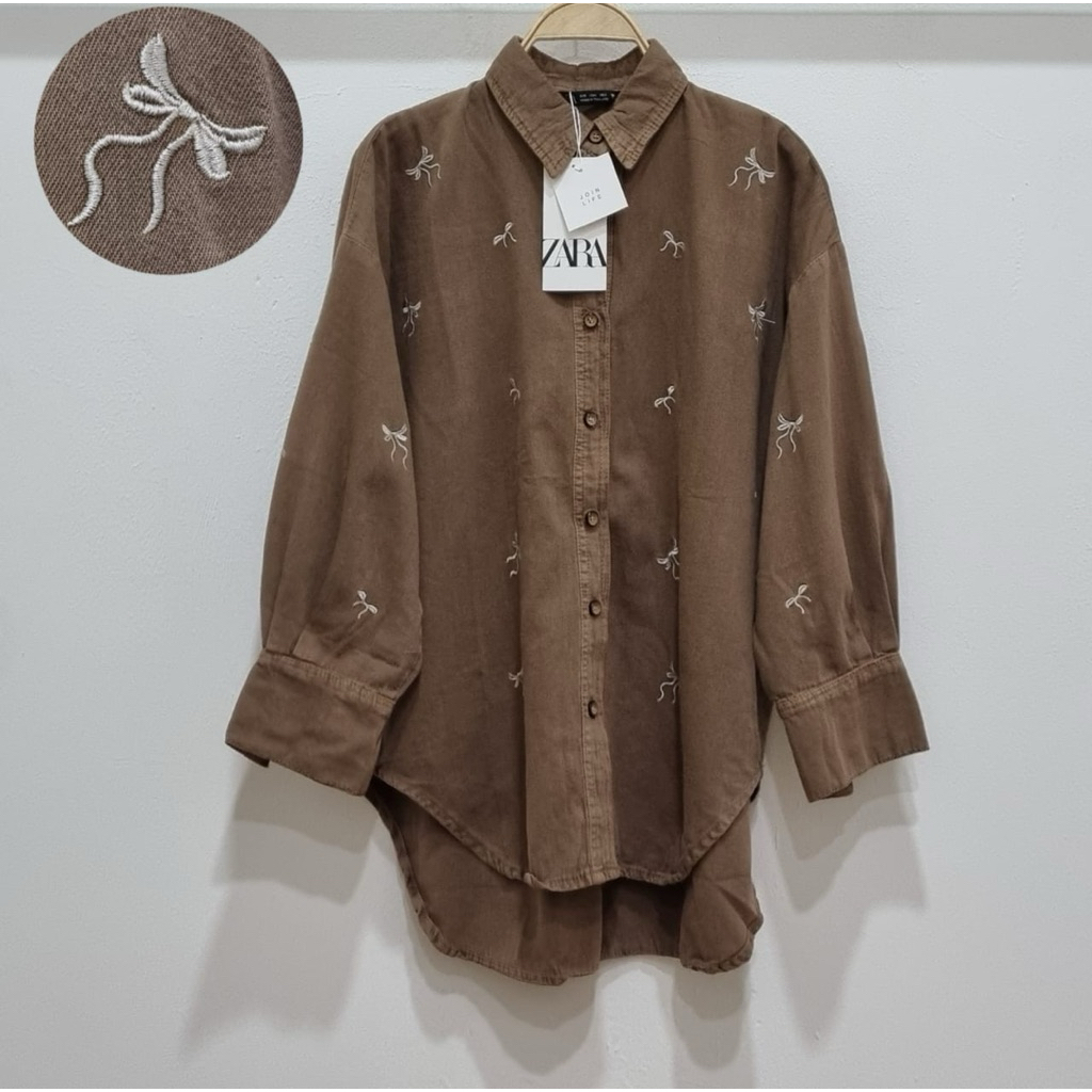 kemeja bordir coquette zara//kemeja jeans zara//pakaianwanitasby