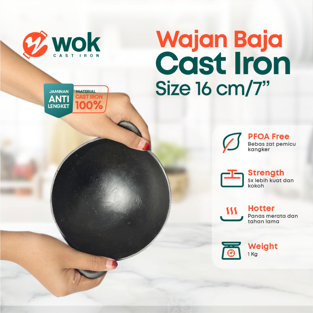 Wajan Baja Cor Seasoned 6” (16cm) Tebal / Kuali Besi Cor / Wok Cast Iron / Wajan Penggorengan