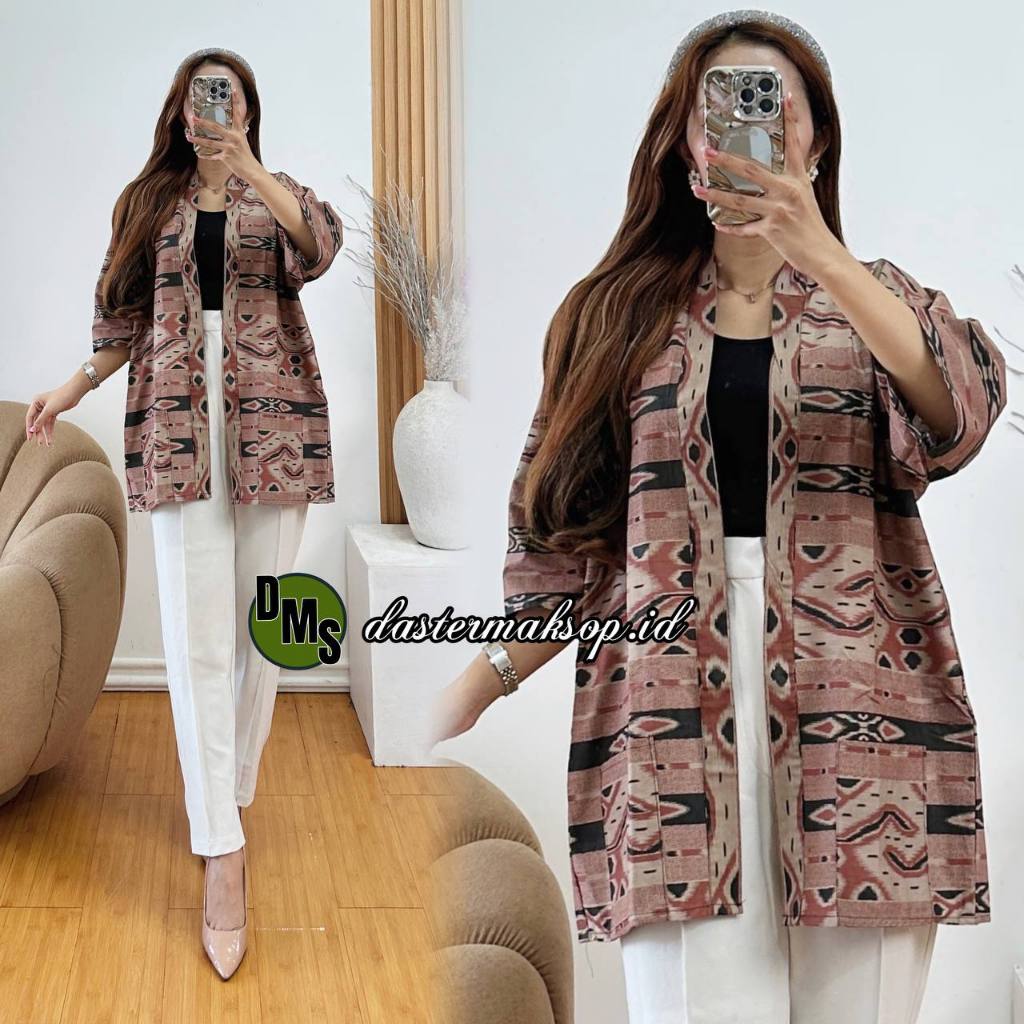 Wolv Kimono Outer Unisex Loose Casual Longgar Lengan Pendek Outer Cardigan Pria Etnik Outerwear Tenu