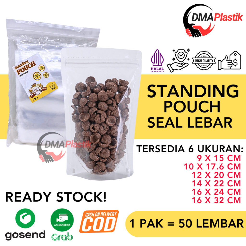[Isi 50 Pcs] Standing Pouch Bening Seal Lebar | Double Seal STP | Plastik Ziplock/ Plastik Klip Berd