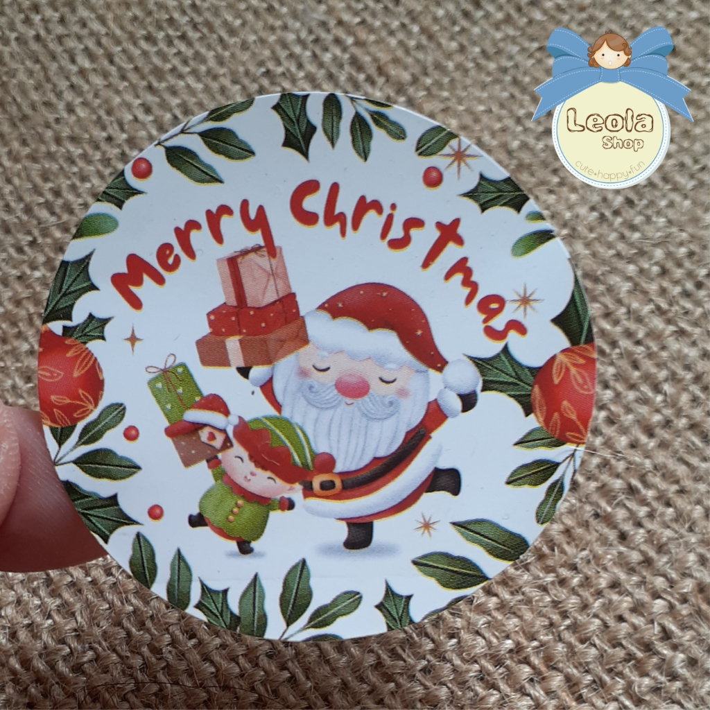 

STIKER MERRY CHRISTMAS/STIKER NATAL SANTA AND FRIEND/STIKER BULAT 5 CM
