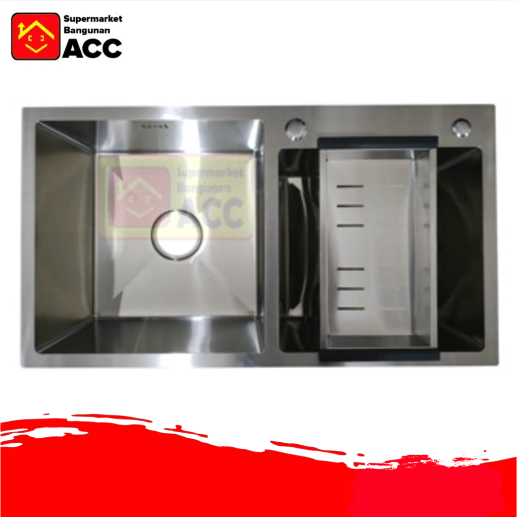 Bak Cuci Piring 2 Lubang Stainless & Hitam 8245 | Kitchen Sink 2 Lubang Stainless & Hitam 8245