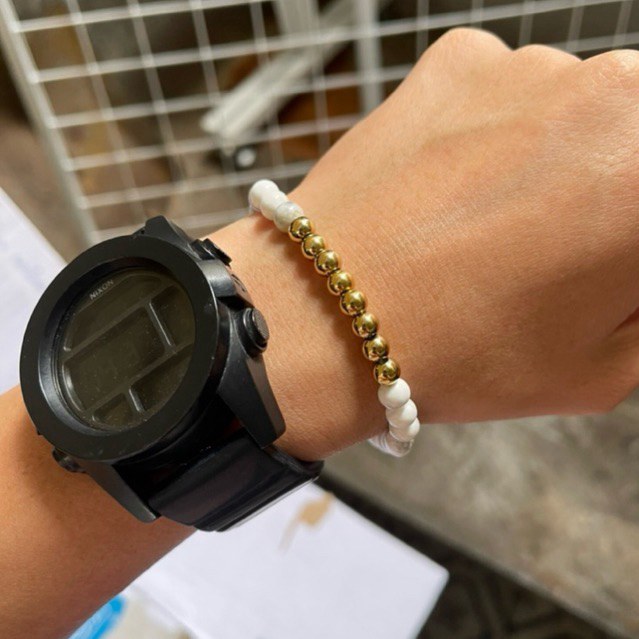 Gelang Tangan Pria Wanita Batu Alam Putih Emas | White Gold Bracelet Mewah Elegan Premium Anti Mains