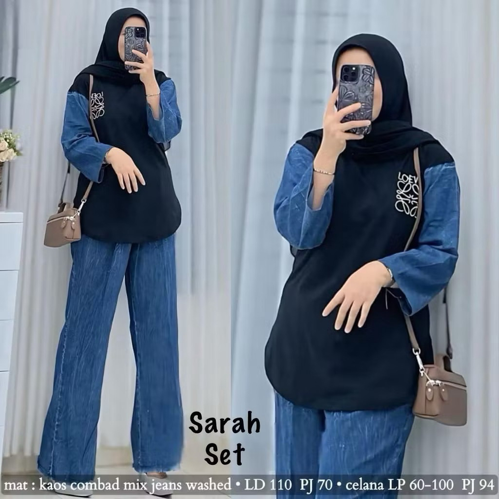 Setcel Jeans Kulot Wanita, Atasan Combed 24s, Celana Jeans Kulot, Oneset Wanita Terpopuler