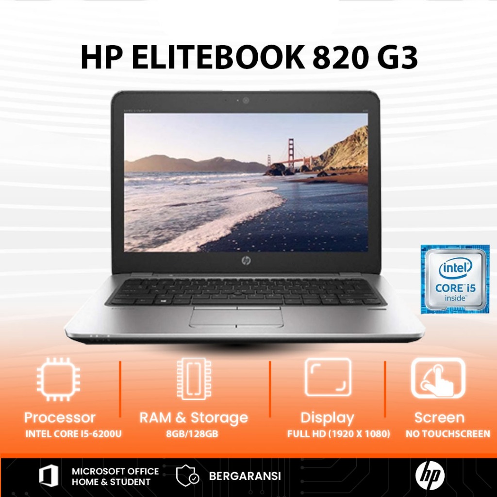 HP EliteBook 820 G3 | i5-6th | RAM 8GB | SSD 128GB | 12.5” HD | Laptop Bisnis Premium