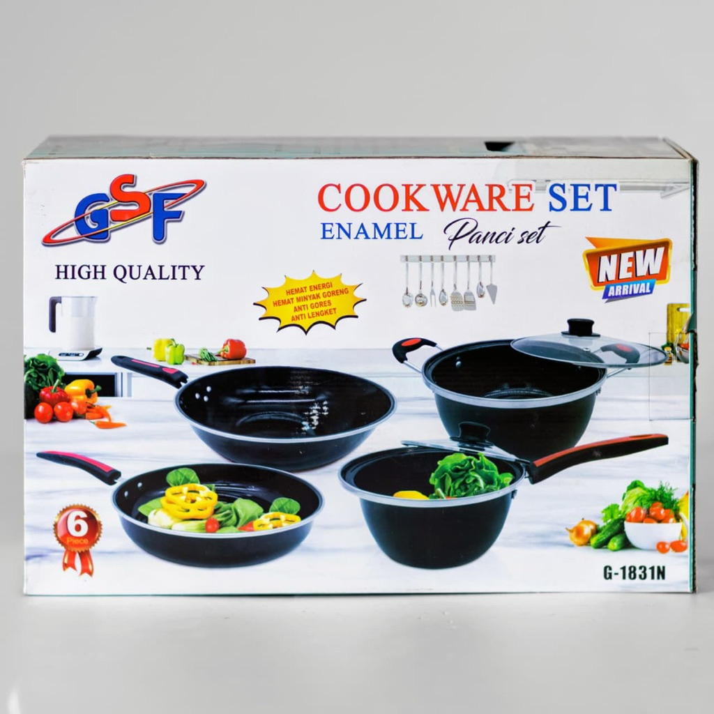 GSF Panci Set Enamel isi 4 pcs dan 2 pcs tutup kaca