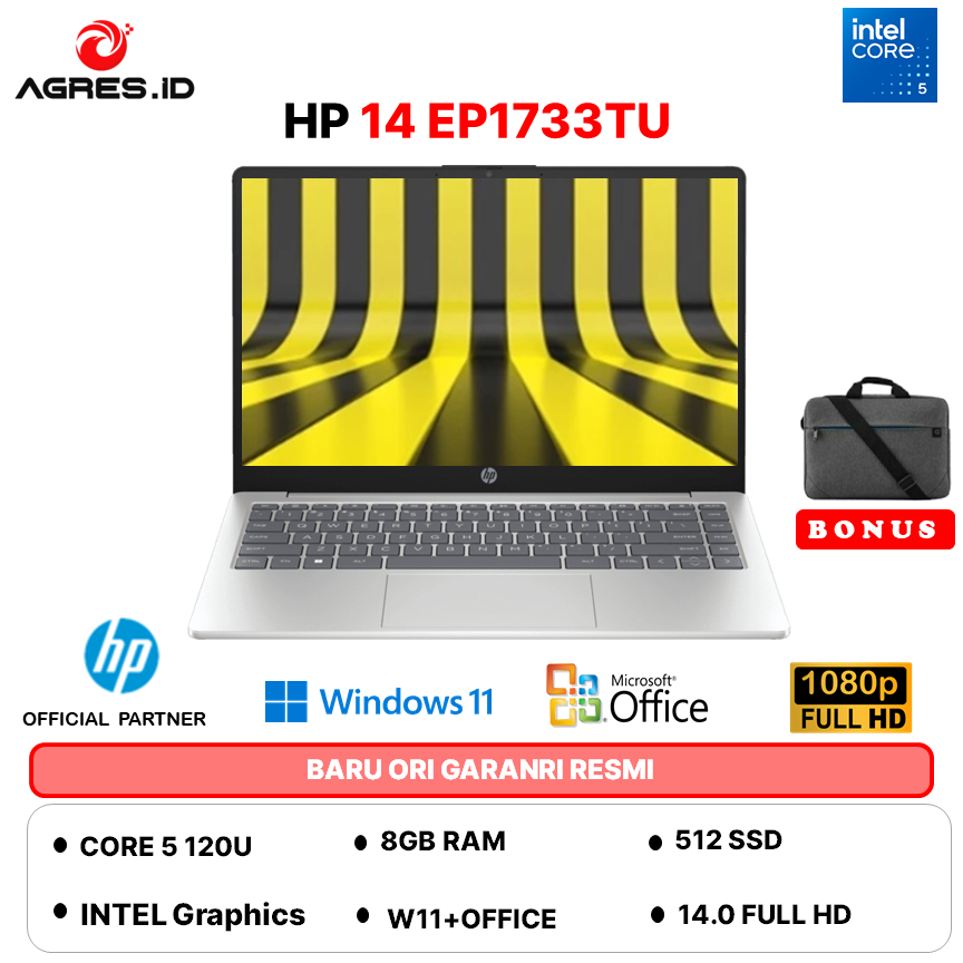HP 14 CORE 5 120U RAM 8GB 512GB W11+OHS+M365B 14.0FHD COPILOT -EP1733TU -EP1177TU