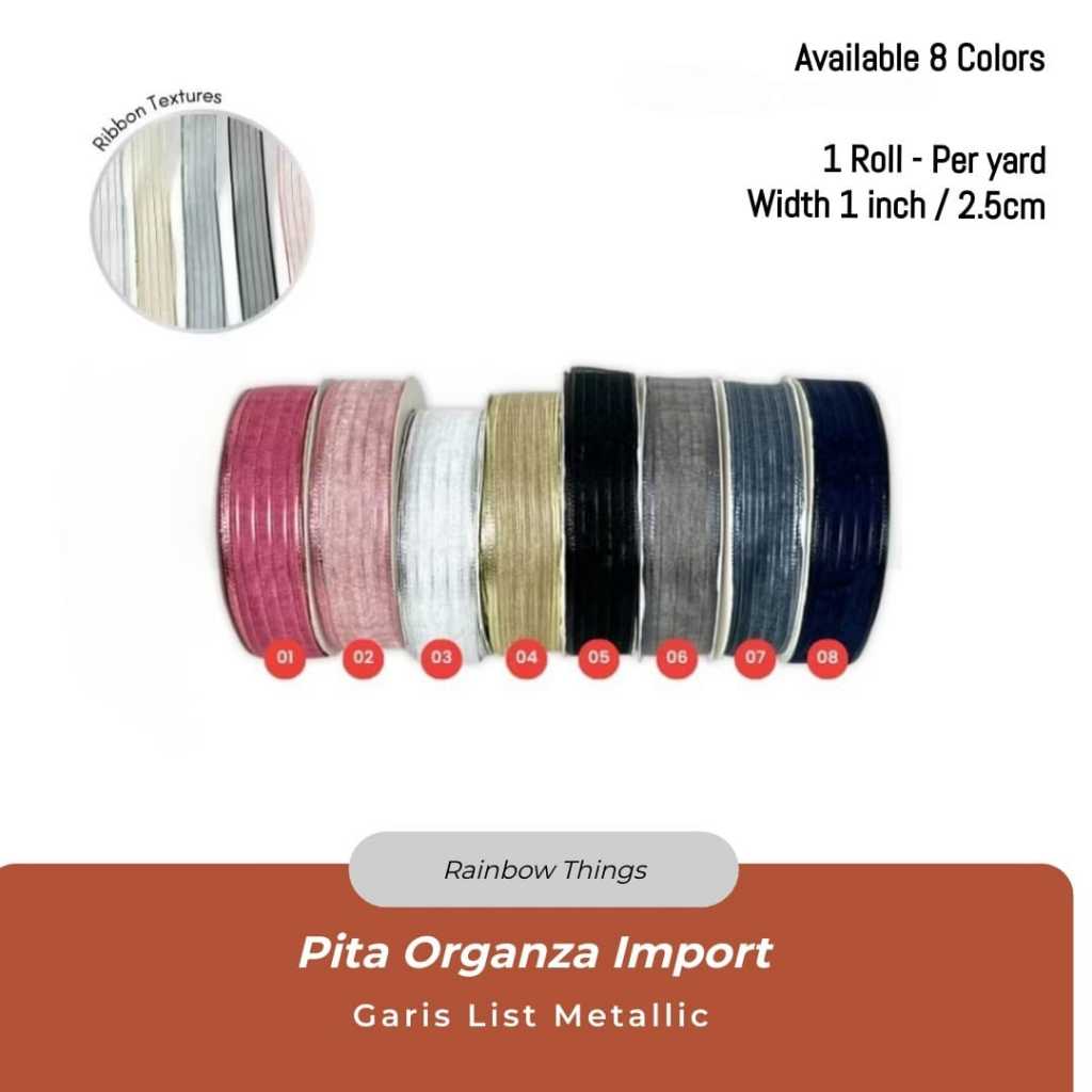 

(PER YARD) Pita Organza Import Metallic 1inch