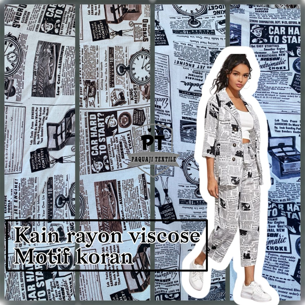 bahan kain katun rayon motif koran/rayon motif terbaru/rayon viscose(harga tertera 50cm)