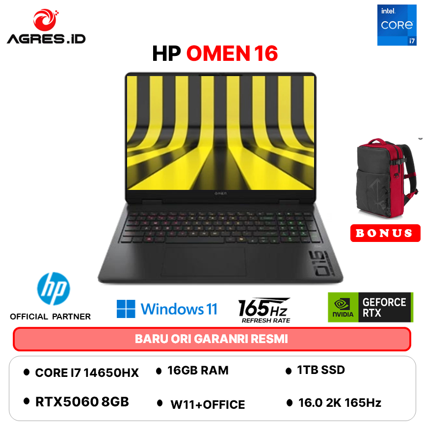 HP OMEN 16 I7 14650HX RTX5060 8GB/ 16GB 1TB W11+OHS+M365B 16.0 2K 165HZ 4ZRGB AM0776TX