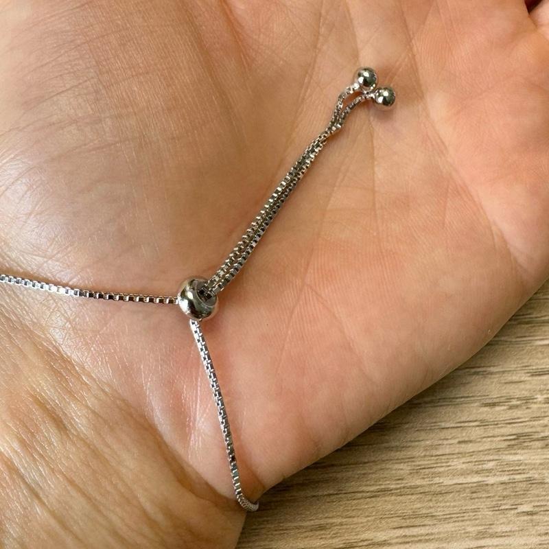 Gelang Serut Italy Plat Mata Kotak + Gantung Love - Asli Perak 925 - Gelang Serut Wanita - Gelang Fa