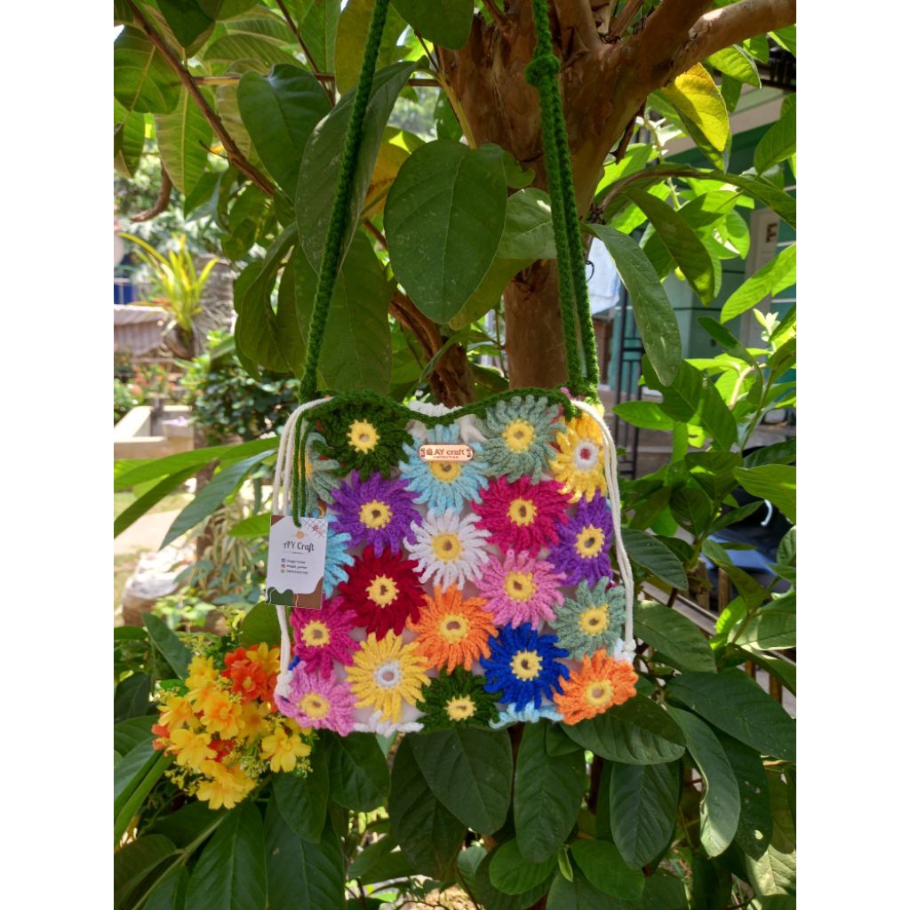 Tas rajut bunga daisy