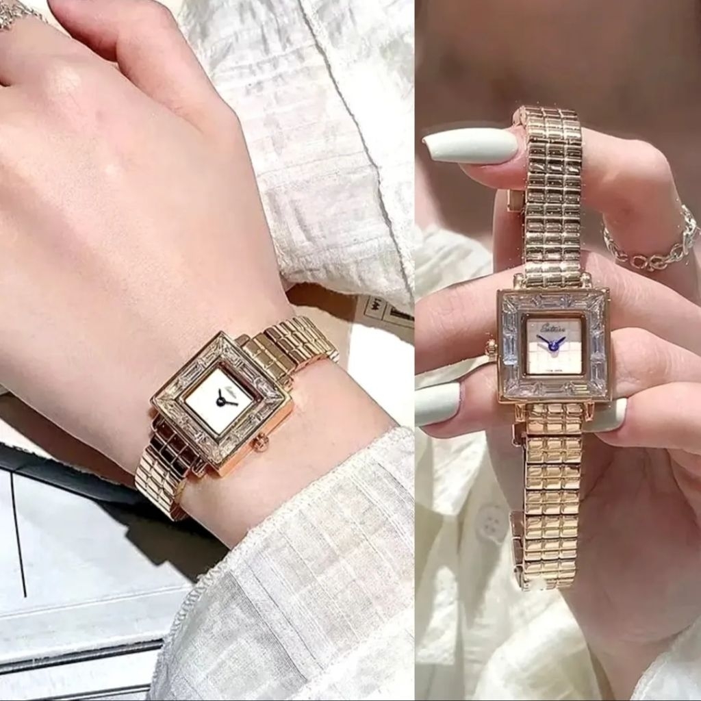 JAM TANGAN WANITA RANTAI ROSEGOLD DIAMOND STAINLESS STEEL BACK