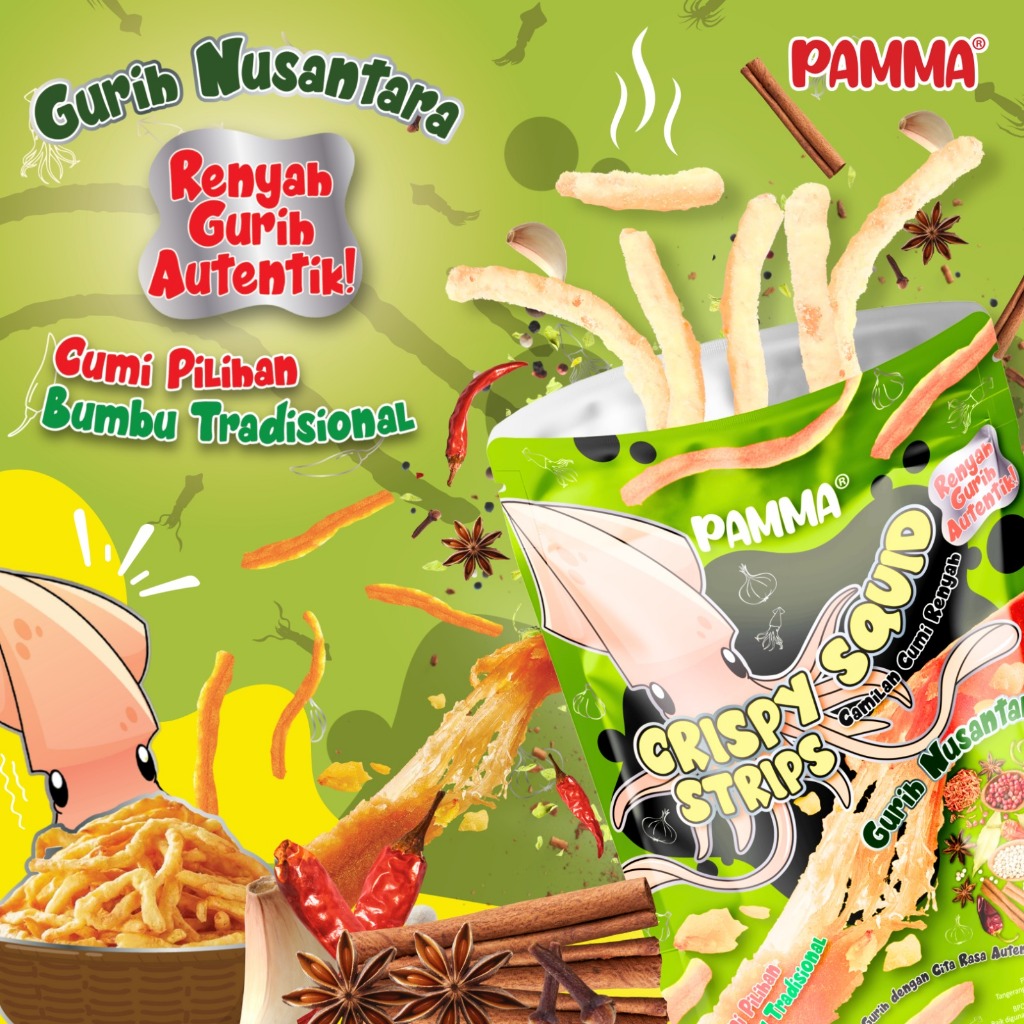 [BARU] Pamma Crispy Squid Strips 50g - Snack Cumi Kering, juhi kering, sotong, rasa gurih pedas enak