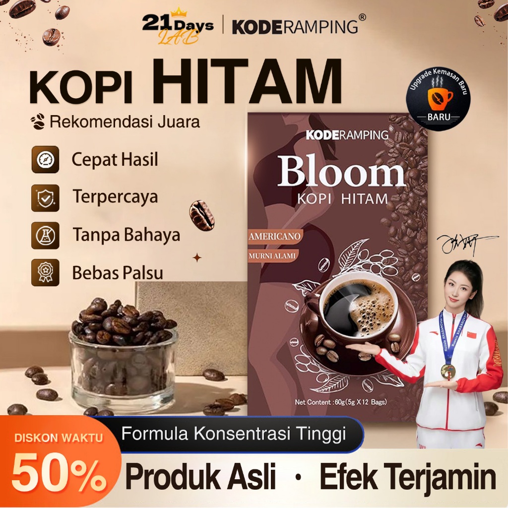 

KODERAMPING 21Days Coffee Americano-Bloom Kopi Hitam Arabika(12Sachet/Box) Halal