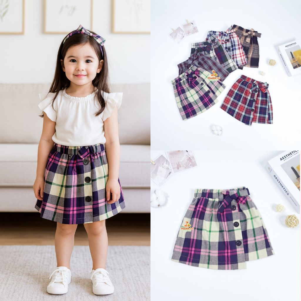 Jenny Rok Pendek Kotak Anak Perempuan Usia 2-6 Tahun | Midi Skirt Anak Cewek Katun Flanel