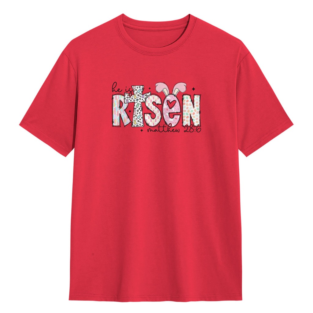 Part 1 Kaos ANAK He Is Risen Matthew 28 Bunny T-shirt Distro Unisex Pria Wanita Baju Rohani Kristen 