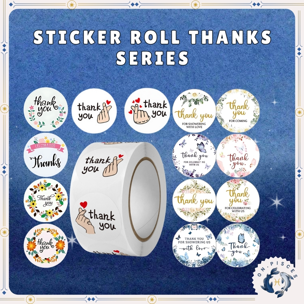 

500 Pcs Stiker Label Thank You 2.5cm Sticker Roll Terima Kasih Warna Tempelan Ucapan SS001┊Pisces ✧