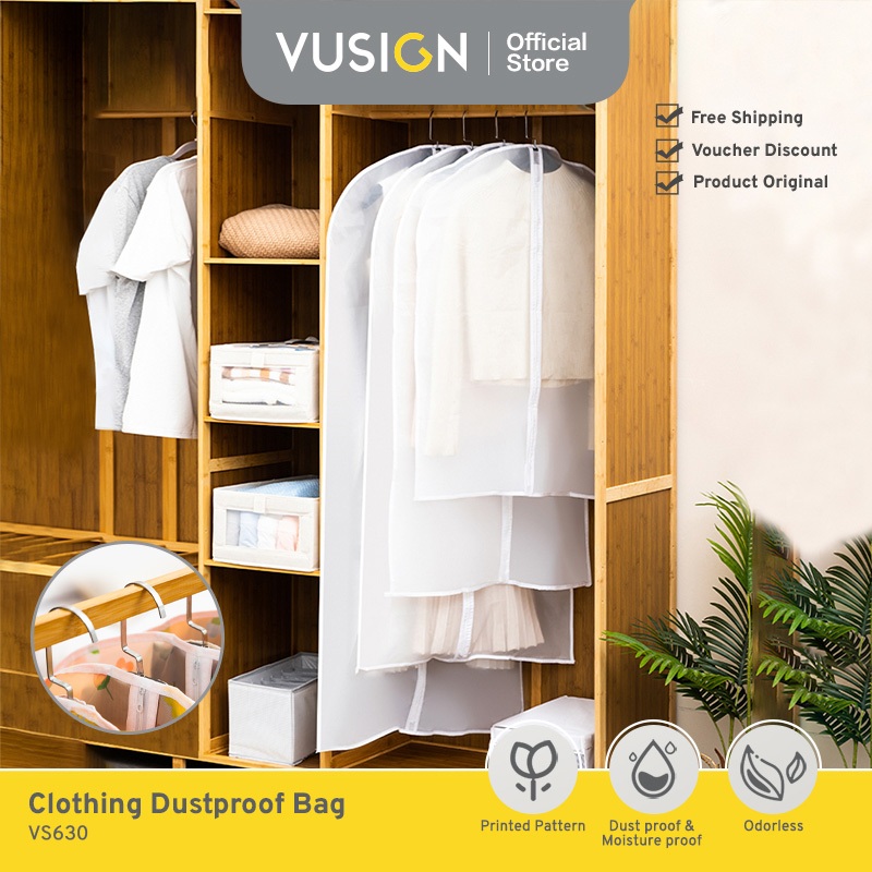 Vusign Clothes Cover / Cover Baju Resleting Anti Debu Penutup Gantungan Baju Sarung Pelindung Pakaia
