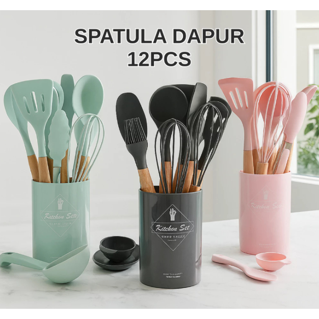 AL Vishal spatula alat memasak silikon tahan panas silikon 1set 12pcs