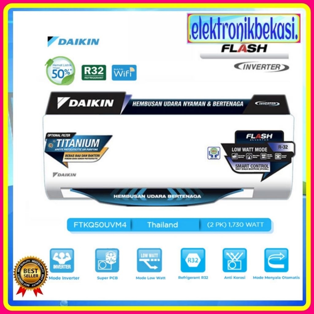 AC DAIKIN FTKQ 50 UVM / AC DAIKIN INVERTER THAILAND 2 PK / DAIKIN FTKQ 50UVM4 AC INVERTER 2PK
