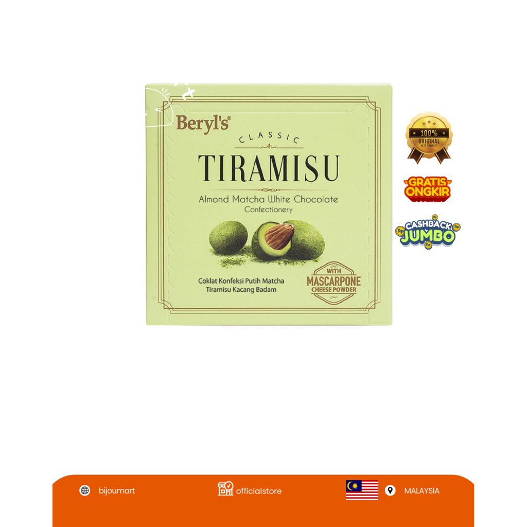 

[ MALAYSIA ORIGINAL ] BERYL’S CLASSIC TIRAMISU ALMOND MATCHA WHITE CHOCOLATE CONFECTIONERY ( 50 gr )
