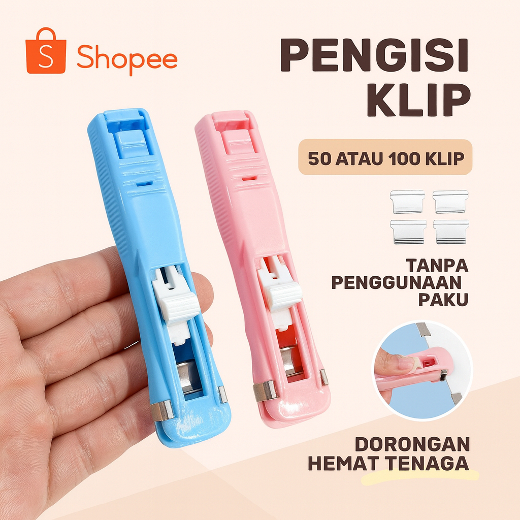 

Klip Pendorong | Stapler Tanpa Merusak Kertas |ATK Siswa Lucu | | Termasuk 50pcs Refill Klip | ATK Kantor Siswa