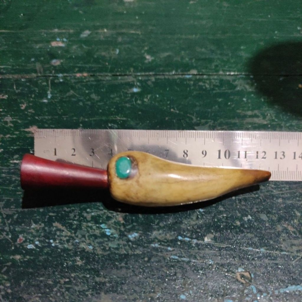 pipa rokok tanrus tandukkidang sambung kayu merah/secang hias batu bacan