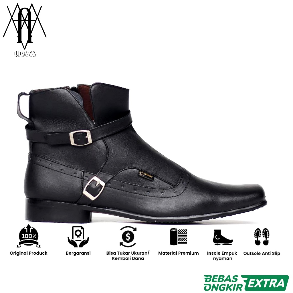 Garansi 100% Ori x CEVANY | CEVANY PACUAN BLACK - Sepatu Resleting Pria Formal Boots Pantofel Kulit