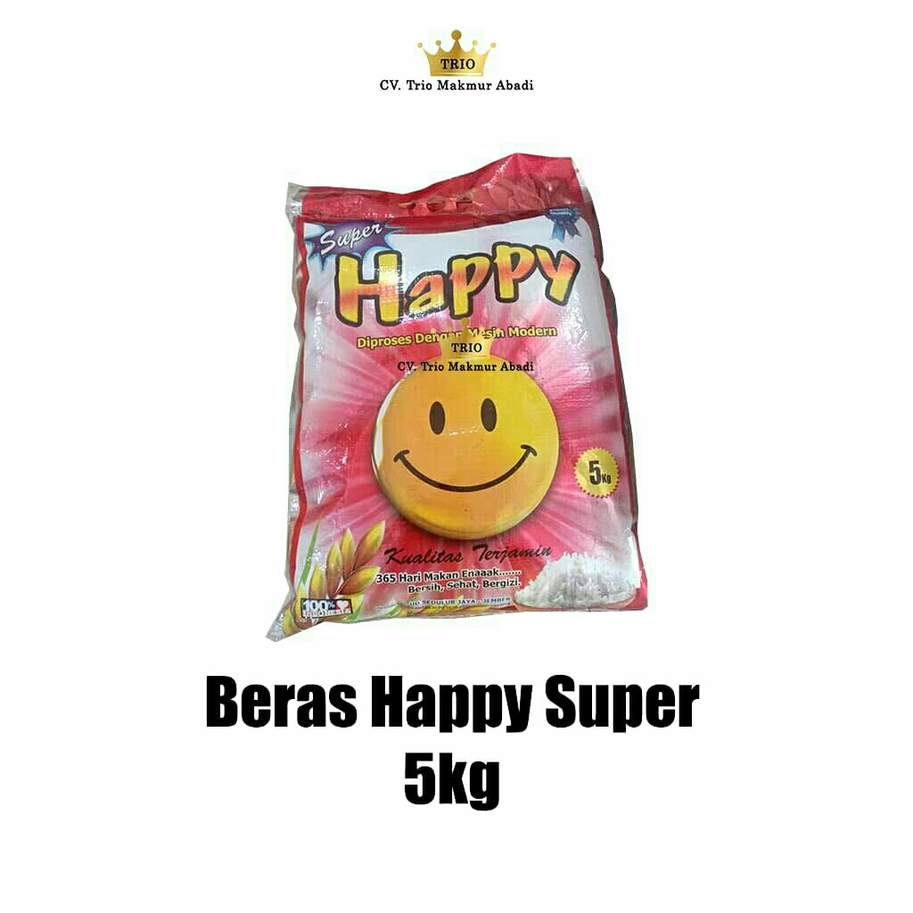 

Beras happy 5kg promo, beras putih, beras pulen, beras medium 5 kilo