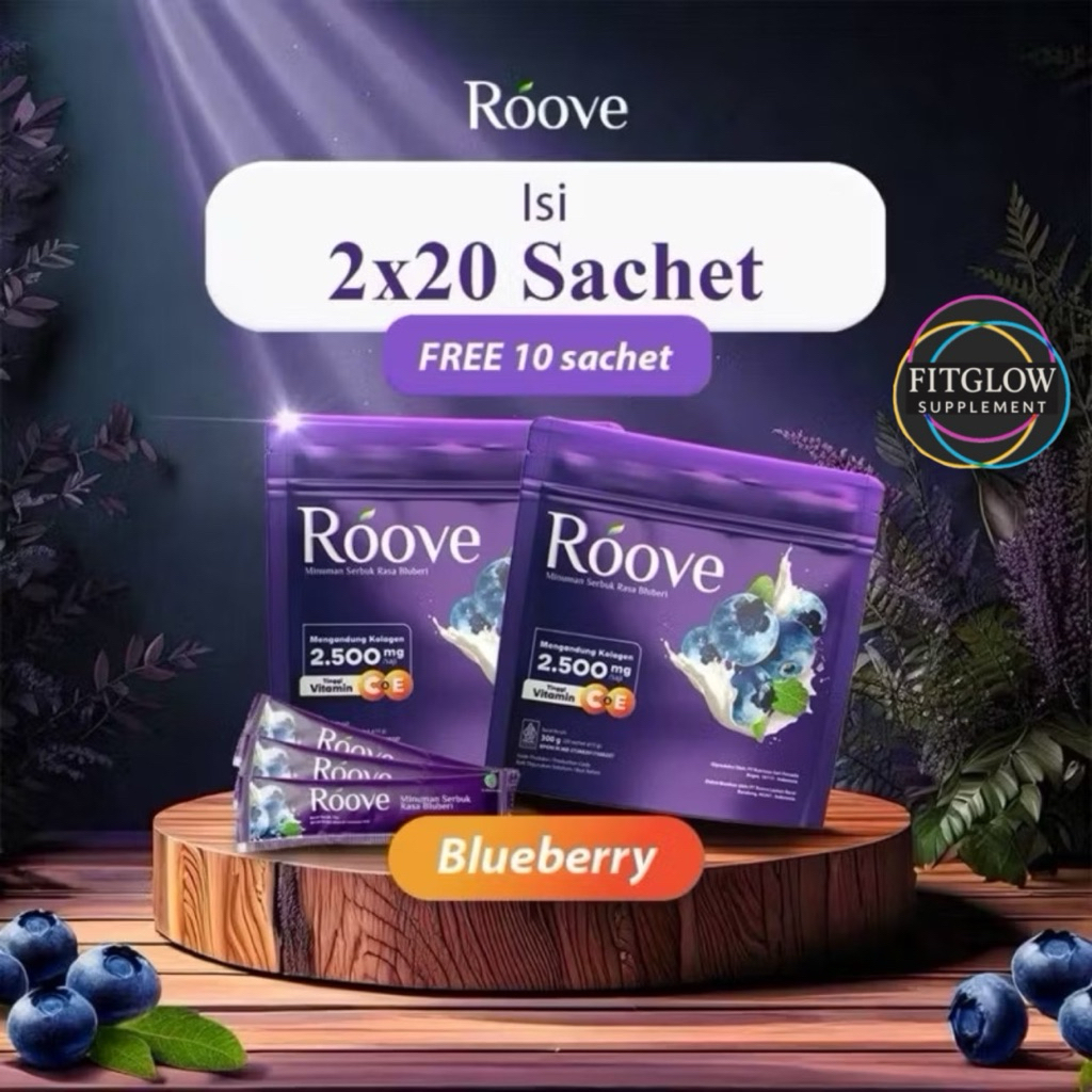 

ROOVE Blueberry 50 Sachet (2 POUCH FREE 10 SACHET) Collagen Drink Minuman Serbuk Suplemen Kecantikan