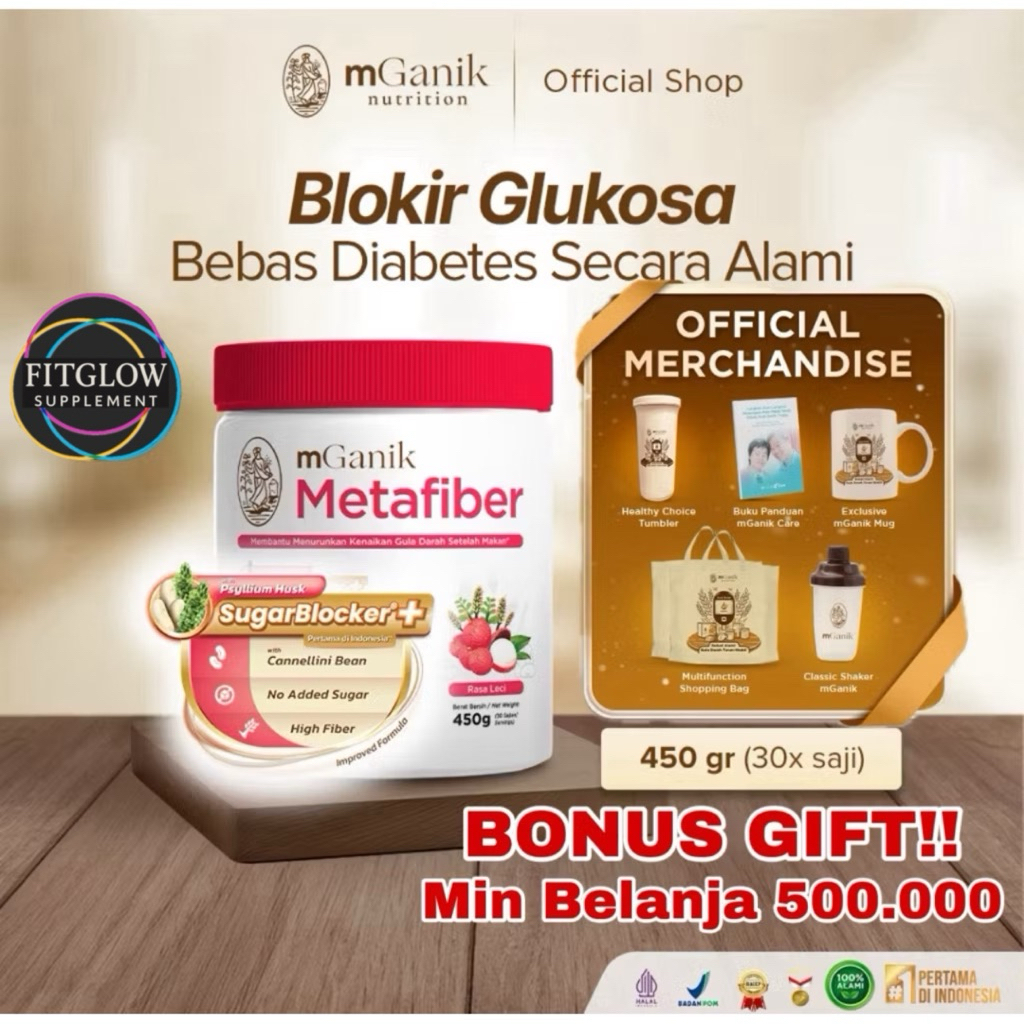 

[FREE GIFT!] mGanik Metafiber 450gr Leci Yuzu Jeruk Cocopandan Travel Size Suplemen Serat Diabetes - mGanik Superfood Multigrain 500gr Pengganti Sarapan Diabetes - mGanik 3Peptide 330gr Suplemen Jantung Kardiovaskular