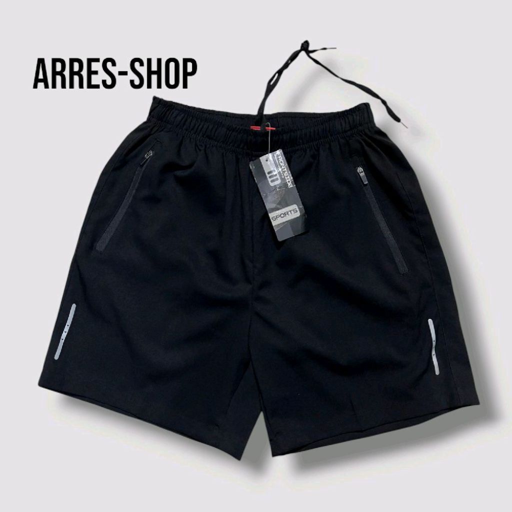 Celana Pendek Sport Bahan Parasut Micro Hitam untuk Running Gym Fitness Joging Nyaman Adem Desain Sp