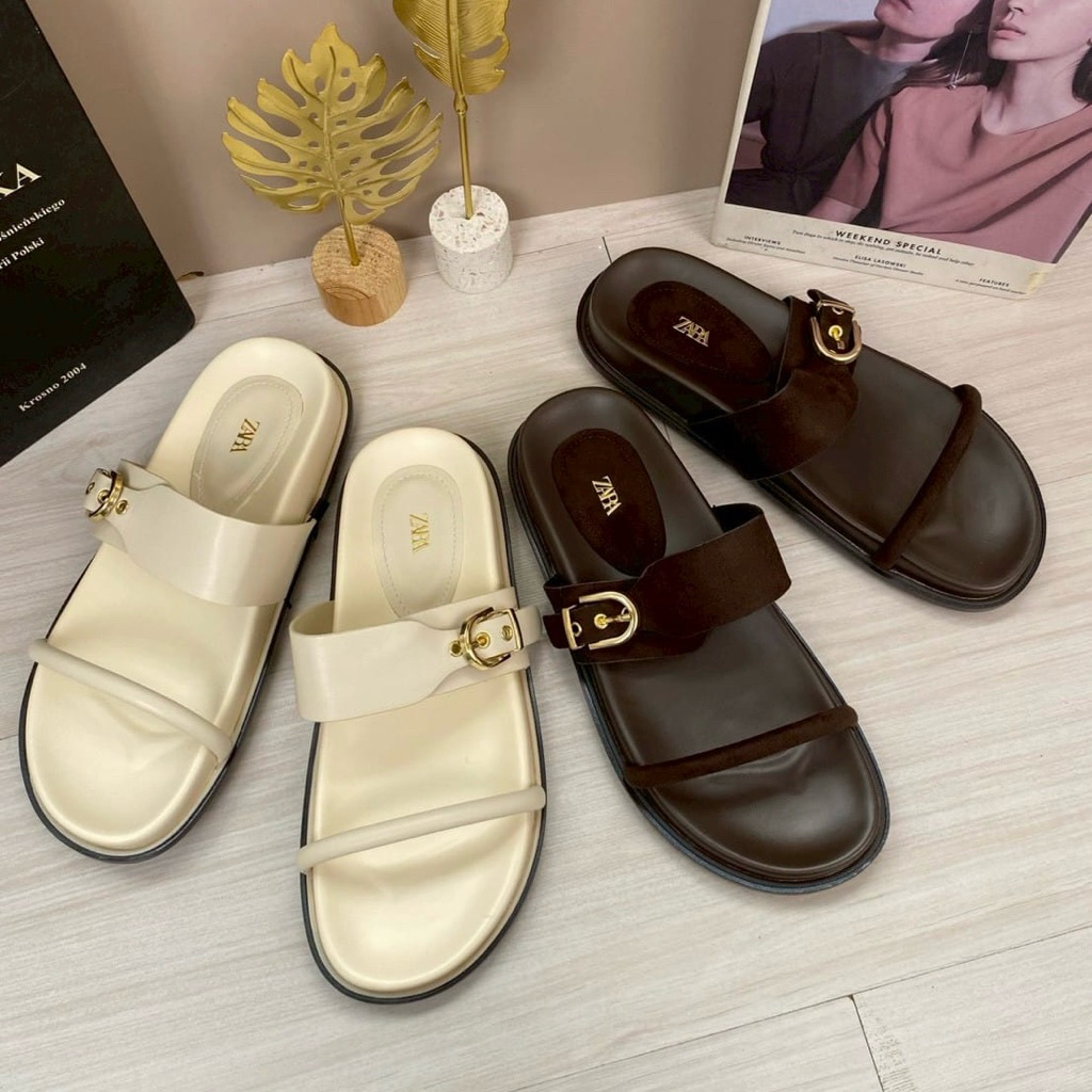 Strappy sandals by Zara neutral tone sandal tali wanita kantor kerja casual dailyshoes