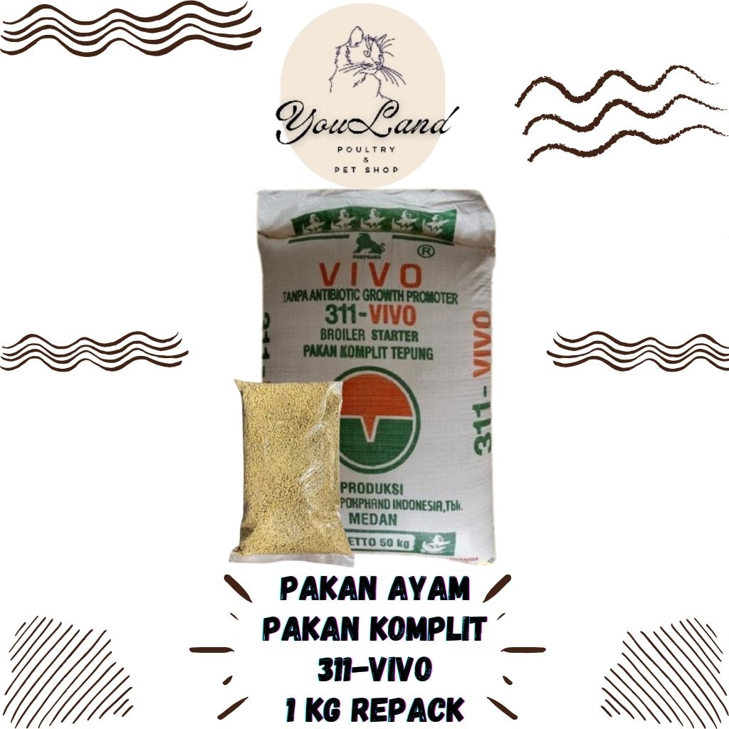 Pakan Ayam 511-Vivo 512-Vivo 311-Vivo Pakan Ayam Bebek Unggas Broiler Starter 1 Kg Repack