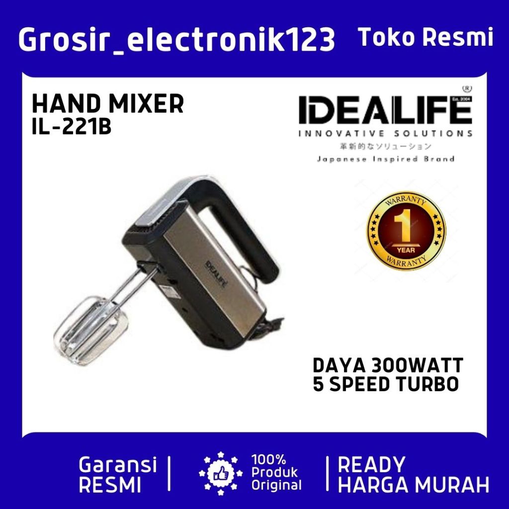 Idealife Hand Mixer Multi Speed Idealife IL-221B / IL 221B / IL221B Dilengkapi 5 Speed Turbo