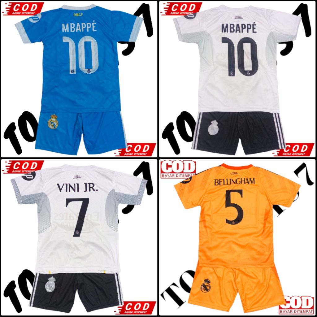 COD SETELAN JERSEY BOLA ANAK LAKI LAKI FOOTBALL CLUB REAL MAADRIID FC MBAPPEE TERBARU JERSEY HOME FU
