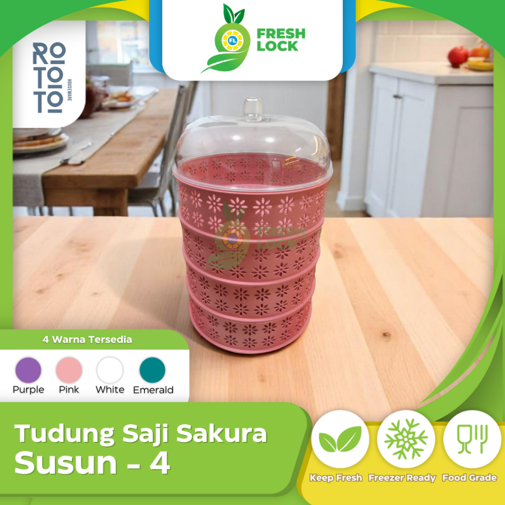 Rototo Tudung Saji Susun Wadah Penyimpanan Makanan Estetik & Higienis Wadah Penutup Food Rack Storag