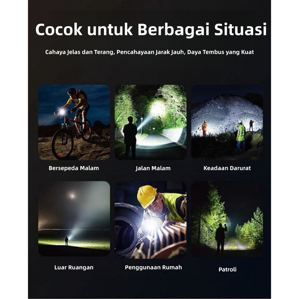 Senter LED Super Terang 10000 Lumen, Jangkauan Jauh, Ringan, Tahan Air, Senter Laser Jarak Jauh