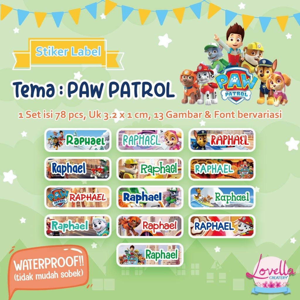

STIKER NAMA ANAK / STIKER NAMA WATERPROOF TEMA PAW PATROL